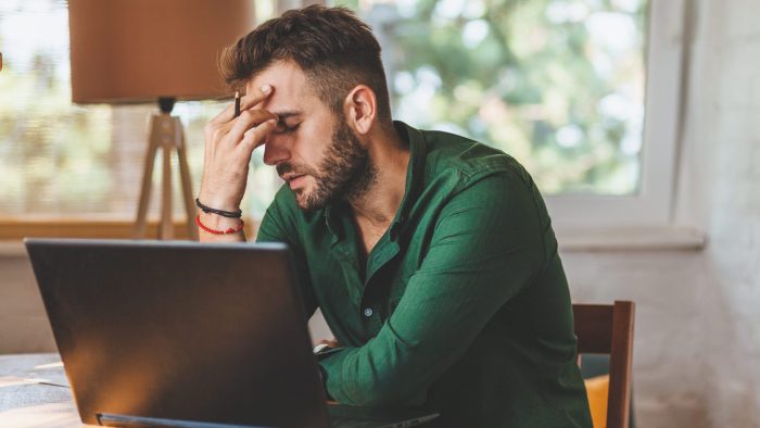 Stressed male patient at Portage MI family dentist